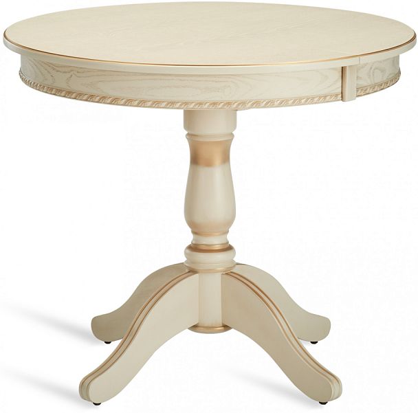 Стол деревянный раздвижной Вэлт D90(120)х90х76 Слоновая кость с золотой патиной - Вид 1