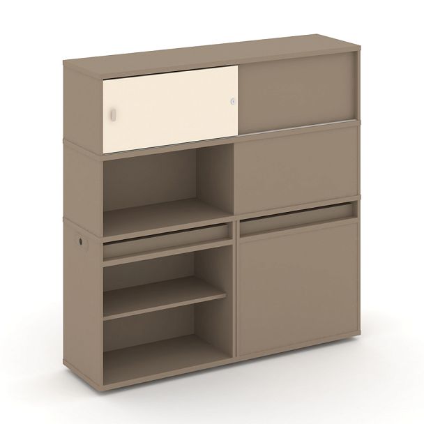 Estetica Набор №29. Тумба двойная+высокая надставка ES.NB.2V-29 Латте/Сатин 1500*410*1520 - Вид 1