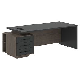 Стол руководителя с тумбой VCT 2290(L) Яшма черный/Черный матовый/Дуб Сильвер 2200х900х750 VELION - Фото предпросмотра