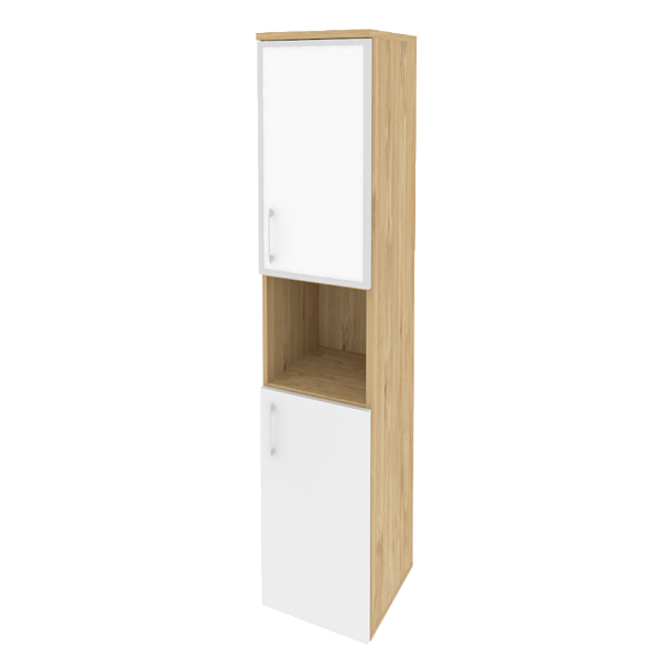 Onix Шкаф высокий узкий правый O.SU-1.4 R (R) white Тиквуд светлый/Белый бриллиант/Стекло white 400*420*1977 - Вид 1