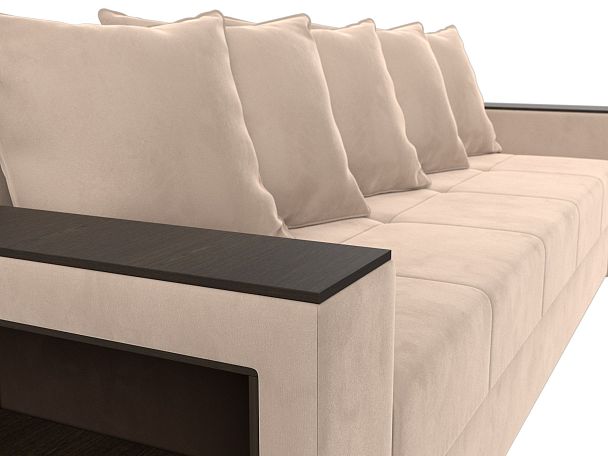 Диван прямой Дубай Лайт полки слева (полностью велюр бежевый) - Вид 4