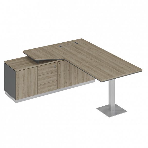 Стол руководителя эргономичный на опорной тумбе левый "City" СИ 115 дуб гладстоун светлый/антрацит премиум/дуб гладстоун светлый - Вид 1