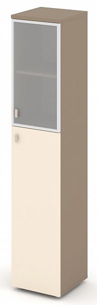 Шкаф высокий узкий (1 средний фасад ЛДСП + 1 низкий фасад стекло в раме сатин матовый) "ESTETICA" ES.SU-1.7R Сатин/Сатин матовый - Вид 2