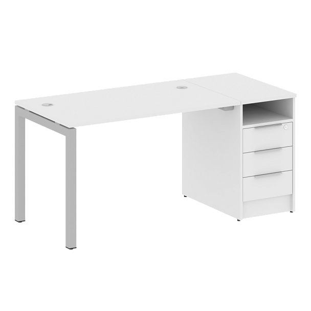 Metal System Quattro Р. ст. с тумбой на П-образном м/к 50БП.РС-СТП-1.2 Белый/Серый металл 1612*720*750 - Вид 1