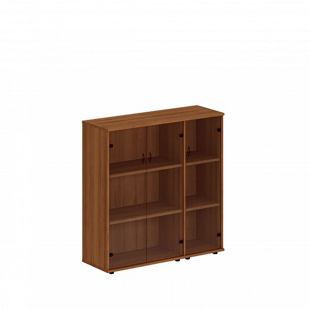 Шкаф комбинированный средний (стекло + стекло узкий) "Престиж" Исп.19 темный орех - Вид 1