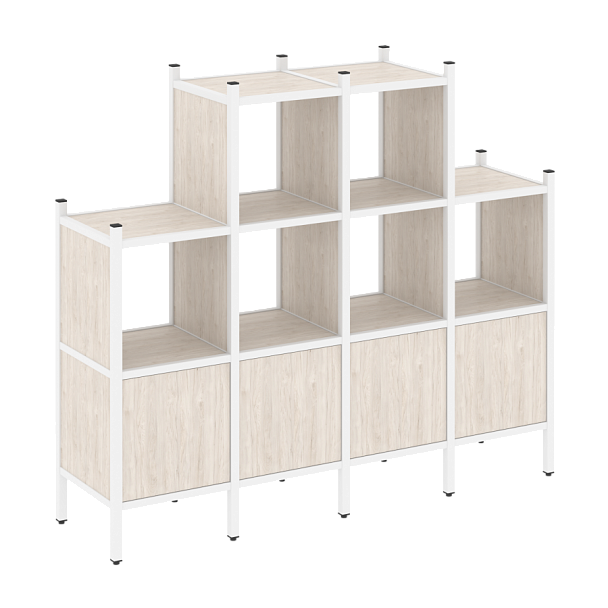 Loft Прямой стеллаж наборный VR.L-16 Денвер светлый/Белый металл 1694*446*1458 - Вид 1