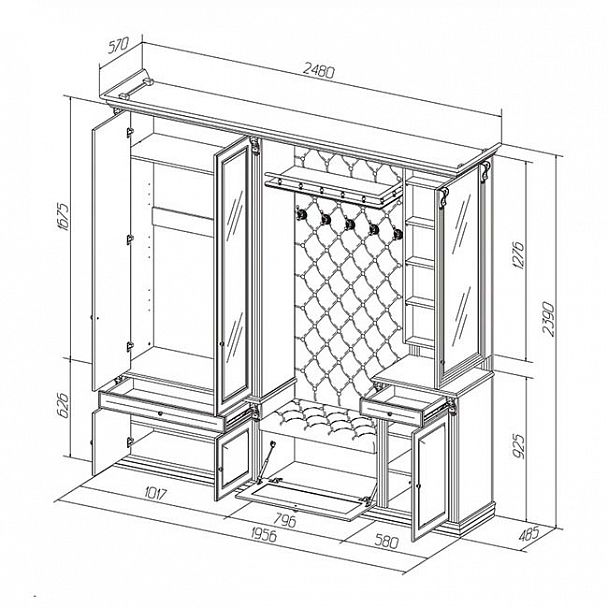 Прихожая "Благо-5-11-7" с зеркалом - Вид 2