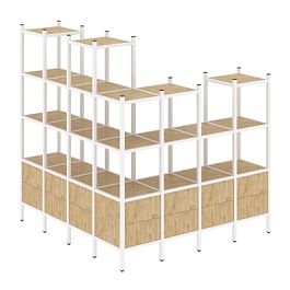 Loft Угловой внешний стеллаж наборный VR.L-55 Тиквуд светлый/Белый металл 1694*1694*1869 - Фото предпросмотра