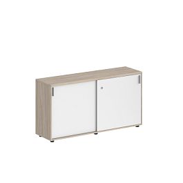 Шкаф-купе Sigma 1438х400х750 низкий, с замком / корпус: дуб светлый, фасады: белый - Фото предпросмотра