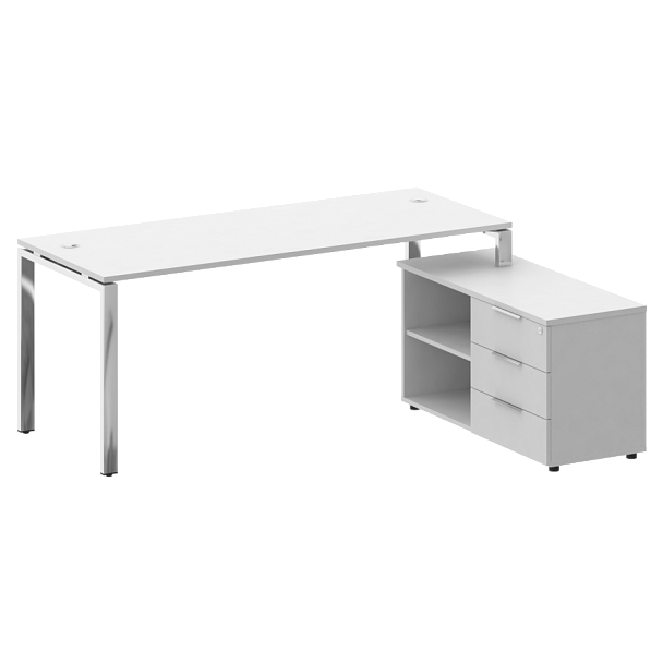 Metal System Direct Стол руковододителя с тумбой правый БГ.СРТ-5.7 (R) Белый/Нерж. сталь 1900*1520*750 - Вид 1