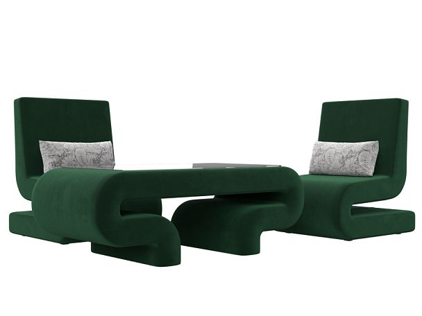 Волна набор 3 - стол, 2 кресла (полностью велюр зеленый) - Вид 1