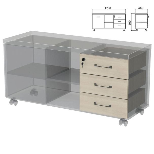 Ящики тумбы-креденции "Приоритет", КОМПЛЕКТ 3 шт., кронберг, К-927, К-927 кронберг - Вид 2