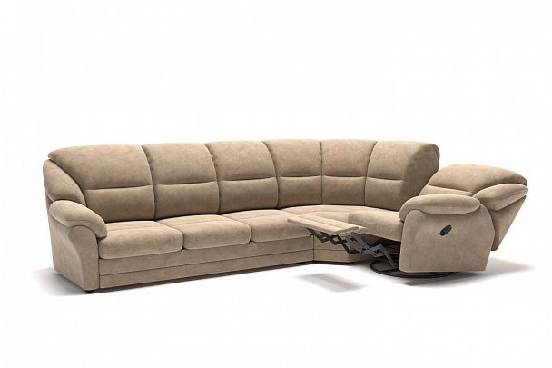 San-Remo угловой диван-кровать с реклайнером велюр бежевый - Вид 3