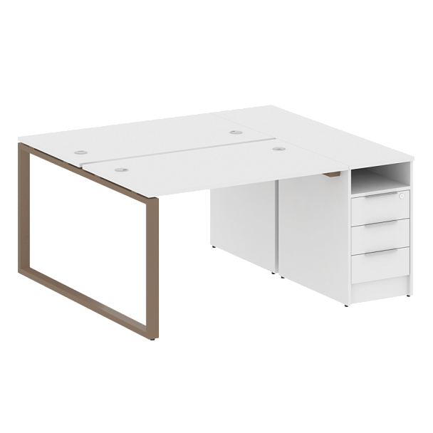 Metal System Р. ст. с тумбой на О-образном м/к БО.РС-СТП-2.2 Белый/Мокко металл 1612*1475*750 - Вид 1