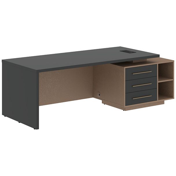 Стол руководителя с тумбой VCT 2390(R) Яшма черный/Бронза браш/Кобра 2300х900х750 VELION - Вид 1