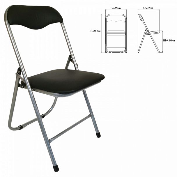 Стул складной для дома и офиса РС04, серебристый каркас, кожзам черный - Вид 1