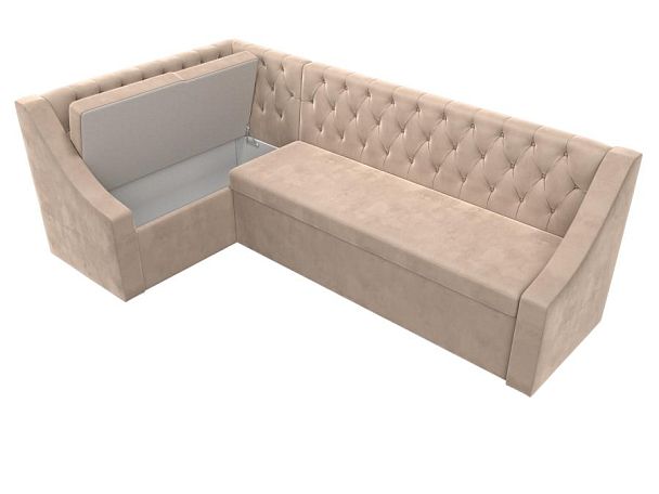 Кухонный угловой диван Мерлин левый (полностью велюр бежевый) - Вид 7