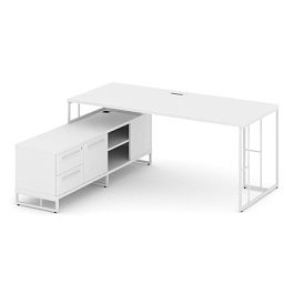 Rift Direct Стол руководителя на опорной тумбой RF.SRT-24 (L) Белый Бриллиант/Металл Белый 1580*1600*750 - Фото предпросмотра