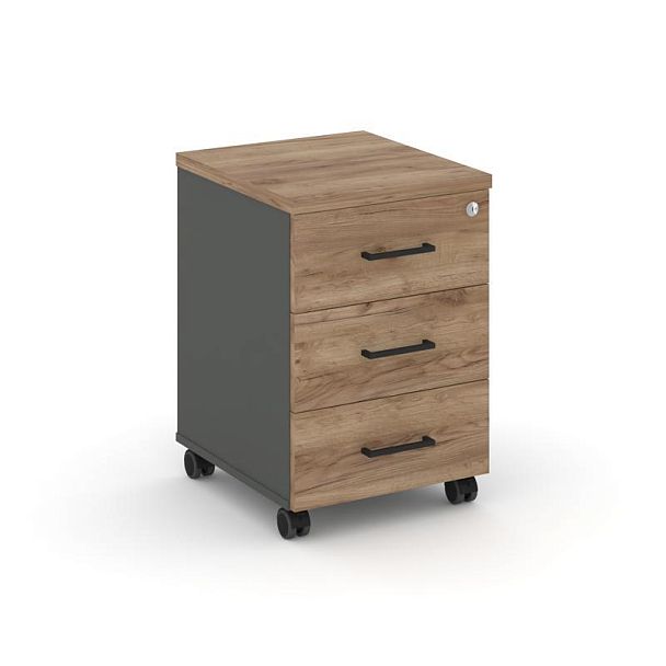 Стайл Проджект Тумба мобильная 3 ящ. Стандартные колеса SN.TM-002 Антрацит/Дуб Табак/Черный Ручки 41 - Вид 1