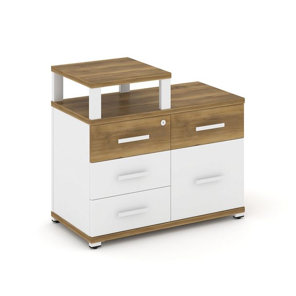 Concept Тумба приставная широкая 4 ящ.+1 распаш. фасад с надставкой узкой CN.TSP-011 W Сандал Янтарный/Белый Бриллиант/Металл Белый 836*420*750 - Вид 1