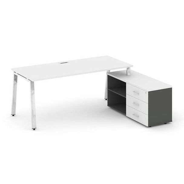 Стайл Проджект Директ Люкс / Style Project Direct Lux Стол письменный с греденцией правой M-SN-6A.SRG-026.M(R) Белый/Антрацит/Белый/Нержавеющая Сталь/Хром 1980*800*750 - Вид 1