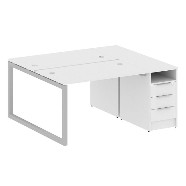 Metal System Quattro Р. ст. с тумбой на О-образном м/к 50БО.РС-СТП-2.2 Белый/Серый металл 1612*1475*750 - Вид 1