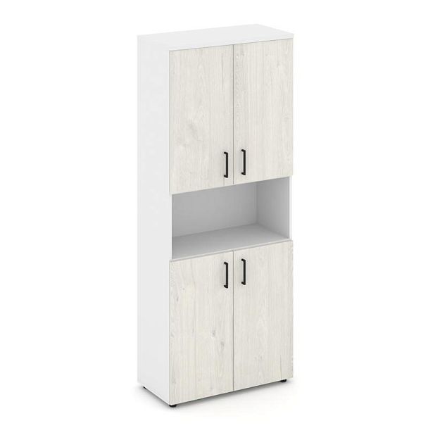 Style Project Шкаф высокий широкий SN.STS-107 Белый/Белый/Дуб Наварра/Черный Ручки 796*400*1982 - Вид 1