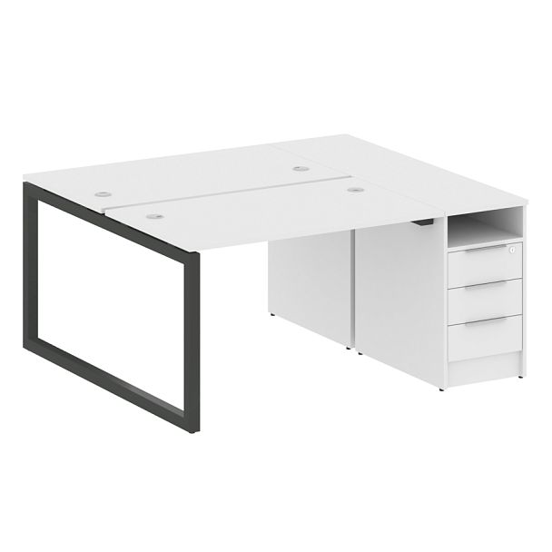 Metal System Quattro Р. ст. с тумбой на О-образном м/к 50БО.РС-СТП-2.2 Белый/Антрацит металл 1612*1475*750 - Вид 1
