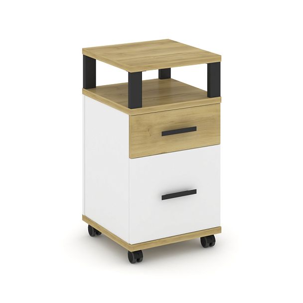 Concept Тумба мобильная 1 ящ.+1 распаш. фасад с надставкой CN.TUM-010 B Дуб Винченцо/Белый Бриллиант/Металл Черный 420*420*782 - Вид 1