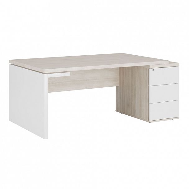 Стол рабочий на опорной тумбе правый Zion 182x100x74 светлый дуб - Вид 1