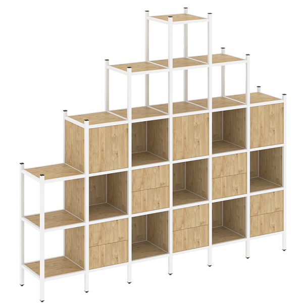 Loft Прямой стеллаж наборный VR.L-24 Тиквуд светлый/Белый металл 2526*446*2280 - Вид 1