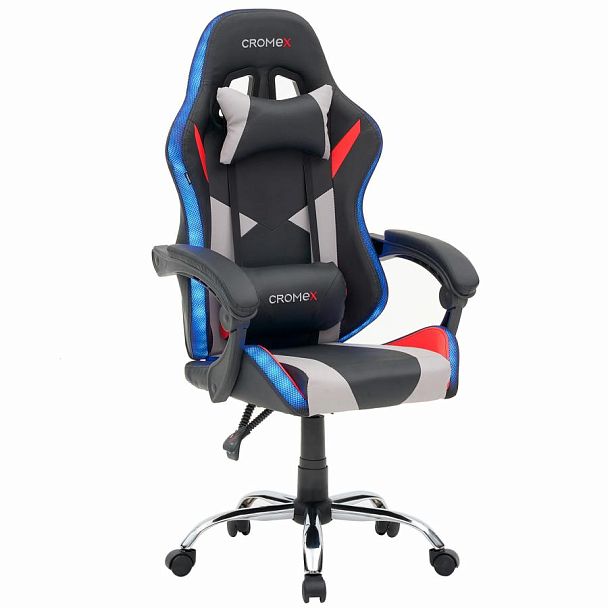 Кресло компьютерное CROMEX "Quantum GM-155 RGB", подсветка, две подушки, экокожа, черное/красное/серое, 532955 - Вид 26