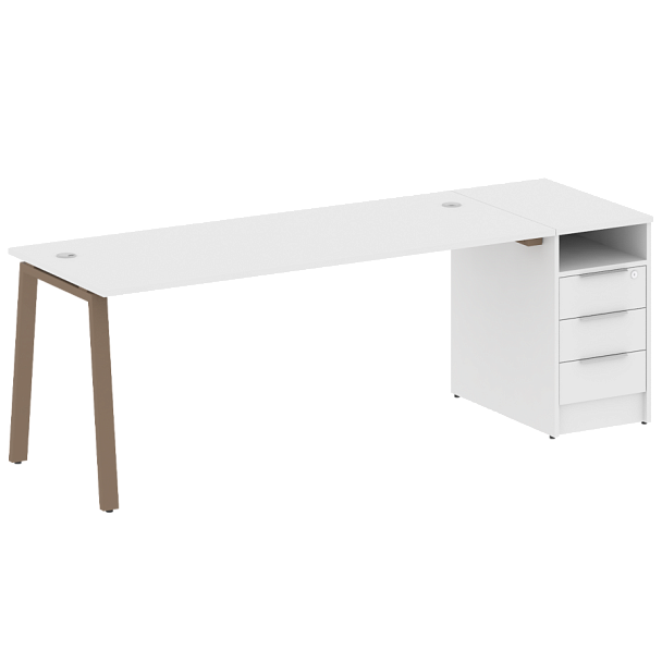 Metal System Р. ст. с тумбой на А-образном м/к БА.РС-СТП-1.5 Белый/Мокко металл 2212*720*750 - Вид 1