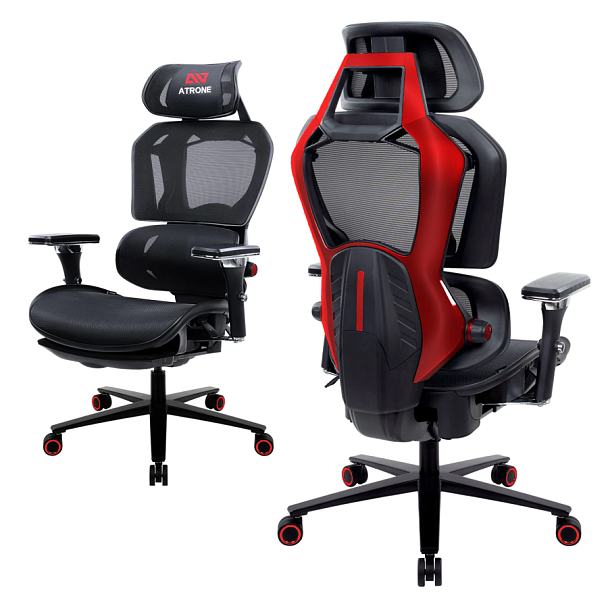 Кресло ATRONE (АТРОН) "Optimus ER-707", адаптивный механизм со слайдером, сетка, черный/красный, 532968 - Вид 2