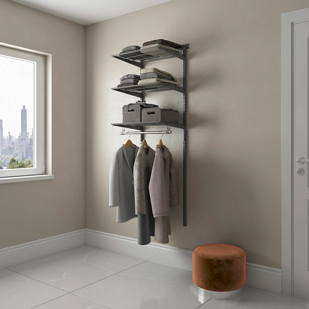 Гардеробная система BASIC G60, 2050х640х450 мм, 3 полки, 1 штанга, графит, S70299913515 - Вид 4