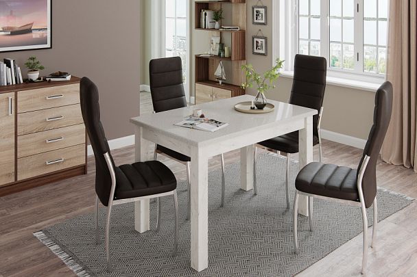 Стол обеденный Бостон-1 (750х1100х690) дуб крафт белый/кремовый гранит - Вид 1