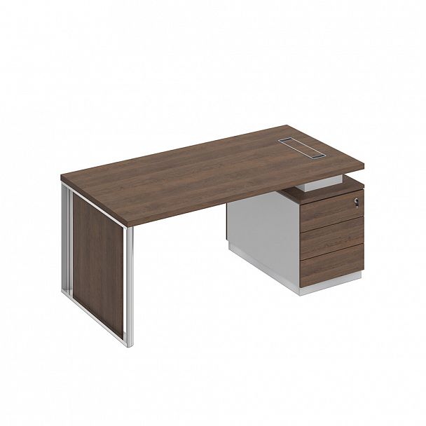 Стол руководителя на опорной тумбе (левый/правый) с декоративной вставкой "Bravo" БР 109 дуб гладстоун/белый премиум/дуб гладстоун - Вид 1
