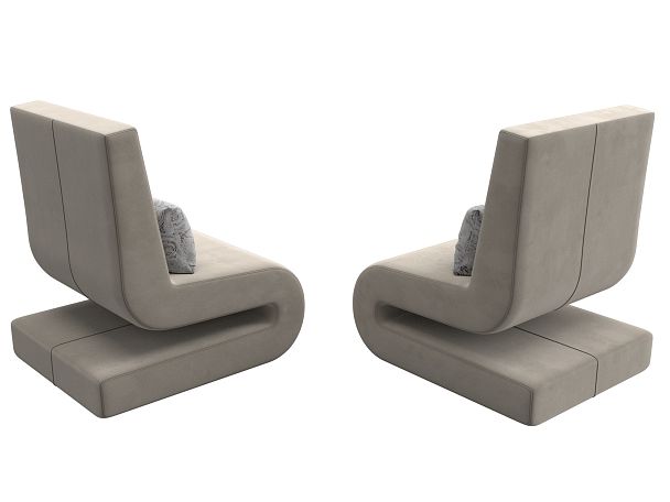 Кресло Волна (полностью микровельвет бежевый, подушки велюр серый с узором) - Вид 5