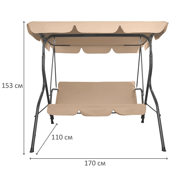 Качели садовые DASWERK (ДАСВЕРК) "COMFORT SC-003", 3 места, Ш170хГ110хВ153 см, мягкое сиденье, кофейный, 680052 - Вид 3
