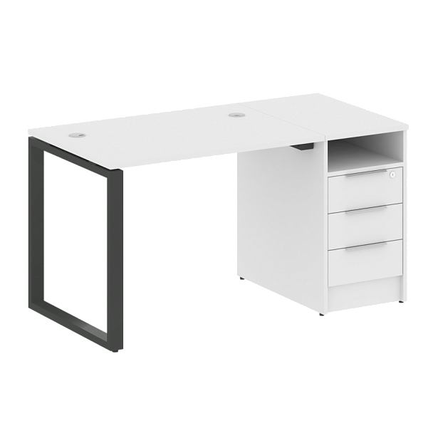 Metal System Р. ст. с тумбой на О-образном м/к БО.РС-СТП-1.1 Белый/Антрацит металл 1412*720*750 - Вид 1