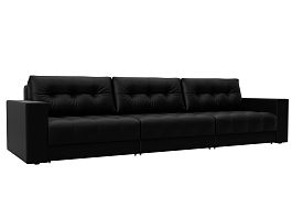 Диван прямой с декором Лига-049 НПБ Лонг Экокожа черный - Фото предпросмотра