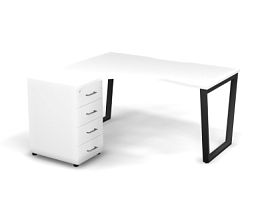 MATRIX 121S131-V Стол эгоном. с тумбой L, пров-ик вырезной (V-опоры) 1580х1380х775 Белый/Темно-серый - Фото предпросмотра