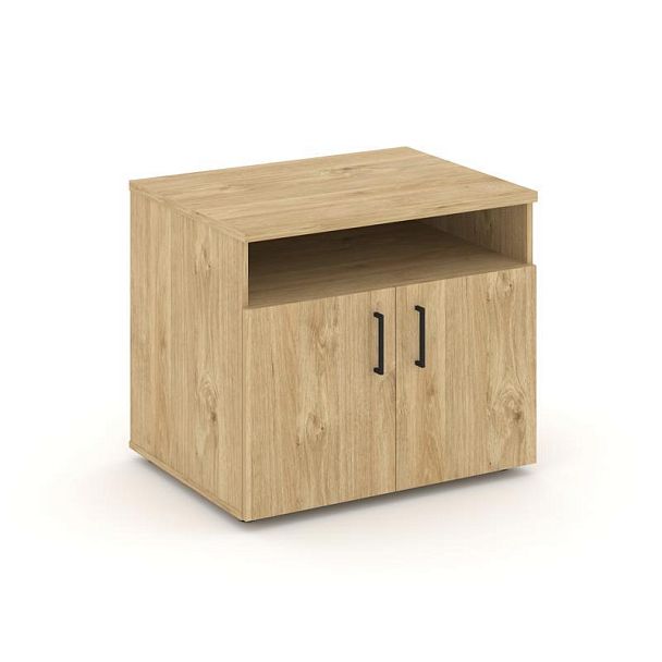 Стайл Проджект Тумба для оргтехники/сервисная SN.TS-001 Тиквуд Светлый/Черный Ручки 796*600*680 - Вид 1