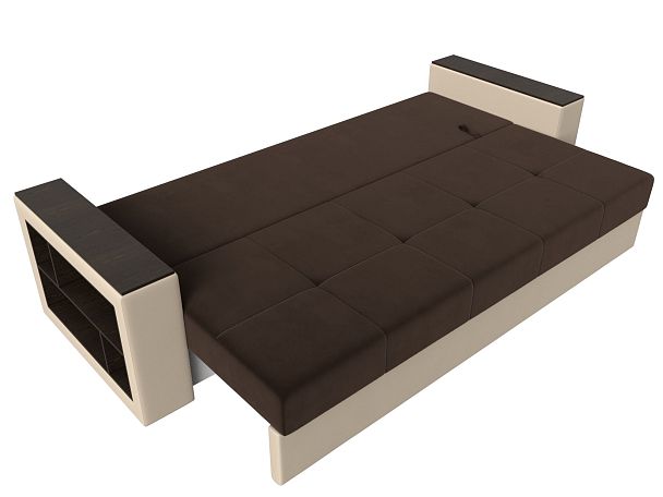 Диван прямой Дубай Лайт полки слева (основа микровельвет коричневый, компаньон экокожа бежевая) - Вид 8