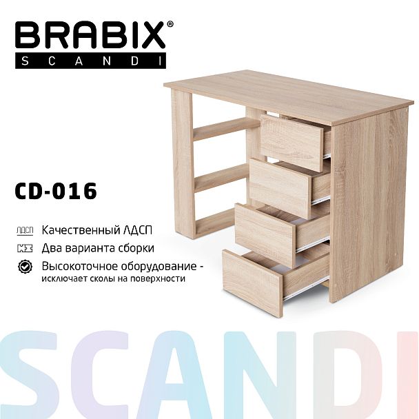 Стол письменный/компьютерный BRABIX "Scandi CD-016", 1100х500х750 мм, 4 ящика, дуб сонома, 641892, ЦБ013707-2 - Вид 4