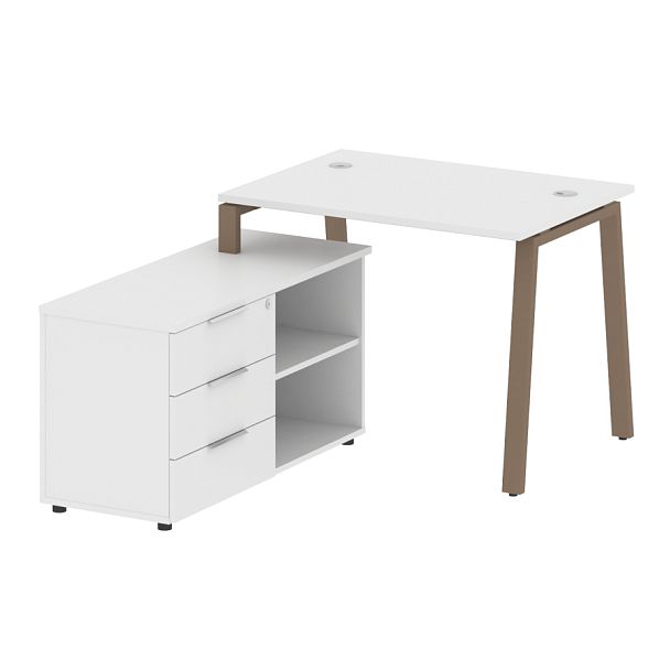 Metal System Р. ст. с тумбой на А-образном м/к БА.РС-СТС-2.1 (L) Белый/Мокко металл 1100*1520*750 - Вид 1