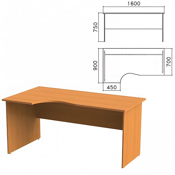 Стол письменный эргономичный "Фея", 1600х900х750 мм, левый, цвет орех милан, СФ09.5 - Вид 2