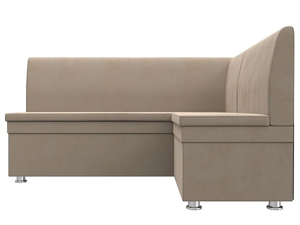 Кухонный угловой диван Уют правый (полностью велюр бежевый) - Вид 2