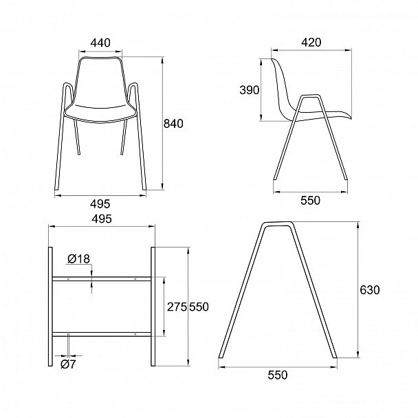 Стул Vicenza (4 высокие ножки c подлокотниками), каркас Хром, черный, стопируемый - Вид 5