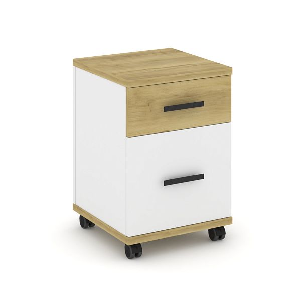 Concept Тумба мобильная 1 ящ.+1 распаш. фасад CN.TUM-009 B Дуб Винченцо/Белый Бриллиант/Металл Черный 420*420*615 - Вид 1